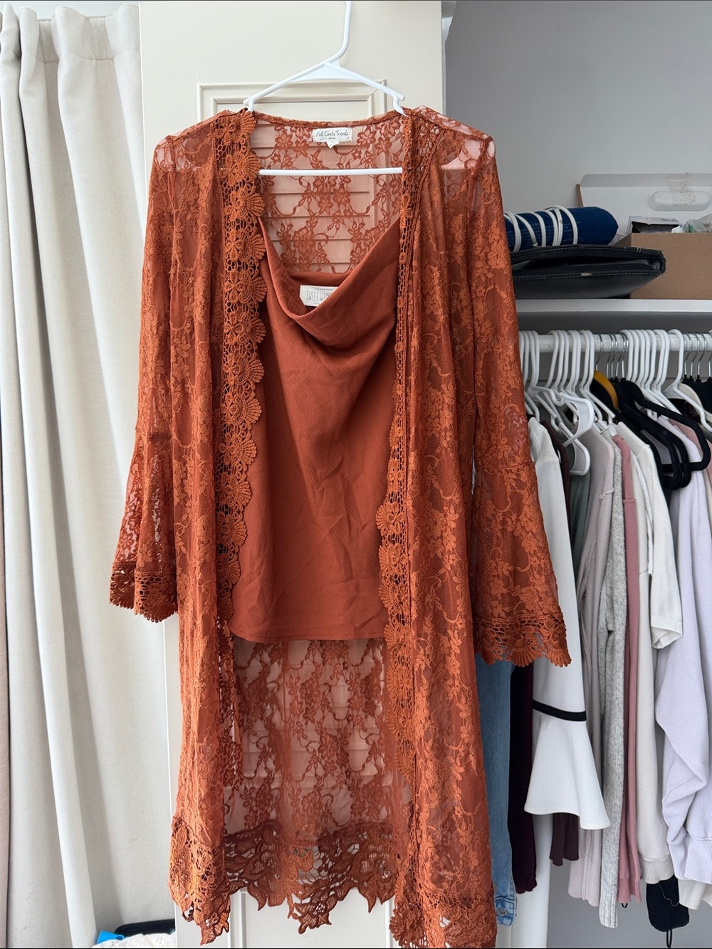 Rust Lace Duster & Cowl Tank Set